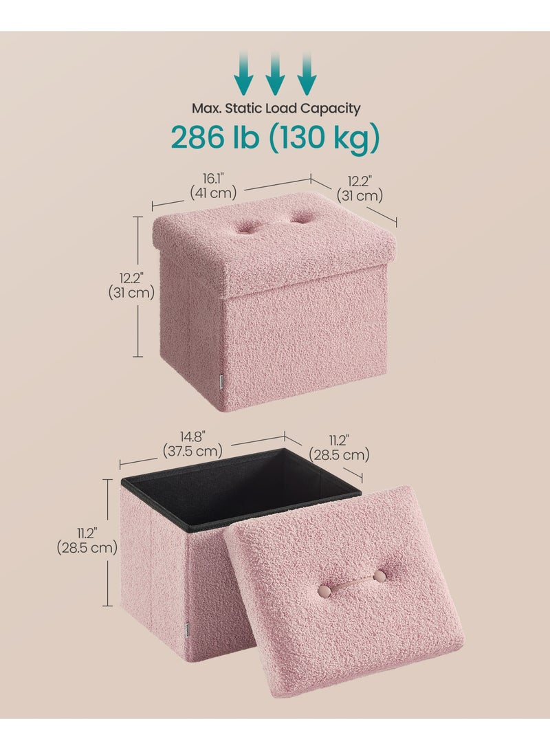 SONGMICS Small Folding Storage Ottoman, Foot Rest Stool, 31 × 41 × 31 cm, Ottoman with Storage, Load up to 129.7 kg, for Living Room, Bedroom, Dorm, Jelly Pink - Image 3