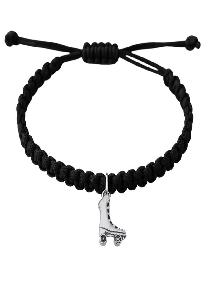 Sportybella Roller Skating Bracelet - Black Paracord with Roller Skate Charm - Adjustable Jewelry Gift for Skaters, Girls, and Roller Derby Fans - Image 1