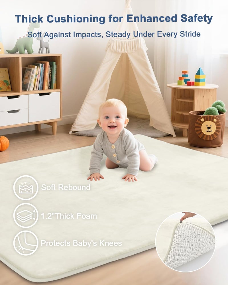 SEPARO Thick Baby Play Mat for Floor,50 x 50 Playpen Mat,Tummy Time Foam Mats,Ultra Soft Support & Plush Feel,Easy Care with Non-Slip Cushioned for Infant,Kids and Toddler Crawling,Beige - Image 2