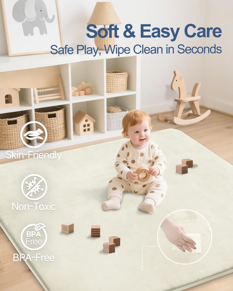 SEPARO Thick Baby Play Mat for Floor,50 x 50 Playpen Mat,Tummy Time Foam Mats,Ultra Soft Support & Plush Feel,Easy Care with Non-Slip Cushioned for Infant,Kids and Toddler Crawling,Beige - Image 3