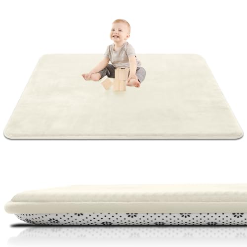 SEPARO Thick Baby Play Mat for Floor,50 x 50 Playpen Mat,Tummy Time Foam Mats,Ultra Soft Support & Plush Feel,Easy Care with Non-Slip Cushioned for Infant,Kids and Toddler Crawling,Beige - Image 1