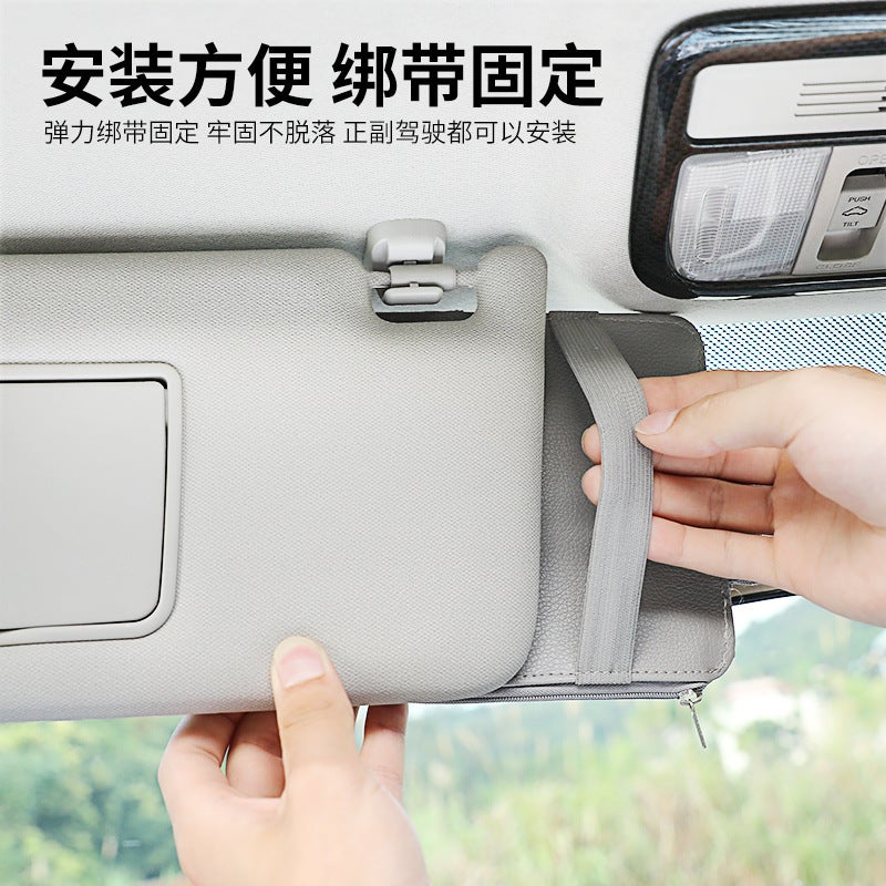 Car Sun Visor Card Holder Business Card Glasses Holder Zipper Car Bill Cd Mobile Phone Id Holder Storage Bag - Image 4