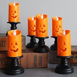 YBB 6PCS Halloween Pumpkin Candle Light, Halloween Orange Flameless Candle Lights LED Lamps Festival Decor Light for - Image 1