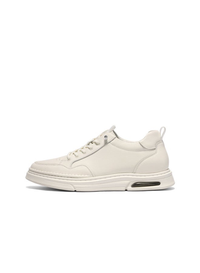 Belle Versatile White Sneakers For Men, Size 25 Thick Sole Slip-on Casual Skateboard Shoes, White With Hidden Heel A2009, Size 43 - Image 1