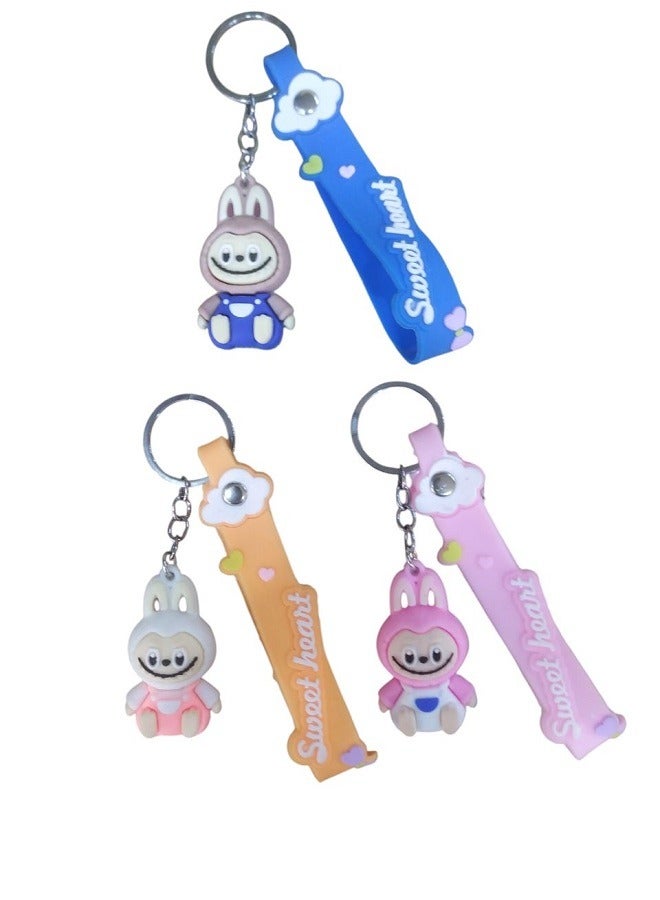 Generic Labubu 3 Pcs Keychain Cartoon 3D Plastic Lovely Keychain (Assorted Color) 
