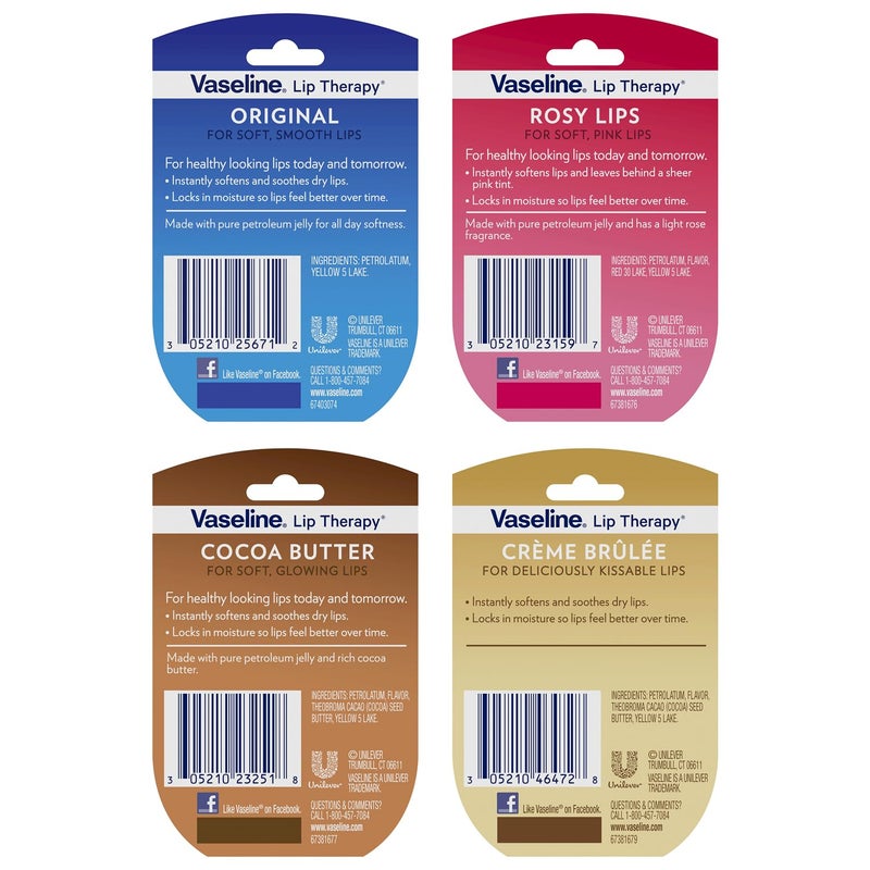 Vaseline Lip Therapy Variety 8-Pack â€“ Original, CrÃ¨me BrÃ»lÃ©e, Rosy Lips, Cocoa Butter Mini Lip Balms for Soft, Glowing, and Deliciously Kissable Lips, 0.25 Oz Ea - Image 3