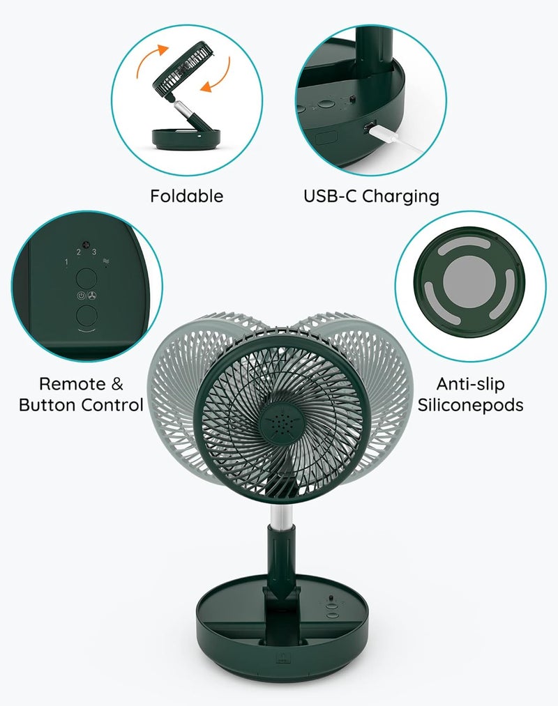 Primevolve Portable Oscillating Standing Fan,Rechargeable Battery Operated USB Floor Table Desk Fan with Remote, Bedroom Camping Travel Fans Green 7.7" - Image 5