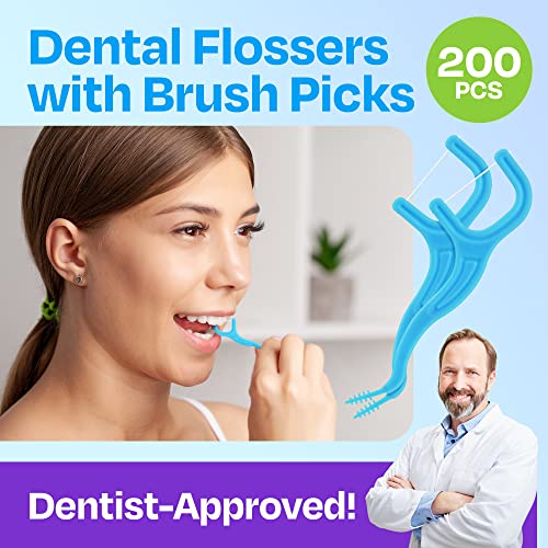 Trueocity Dental Flossers Brush Picks 4 Pack w/Travel Case (200 Total Count), Dental Floss Glides Easy, Flosser Helps Prevent Tooth Decay & Gum Disease, Easy Grip, Flossers for Adults, Mint Flavored - Image 2