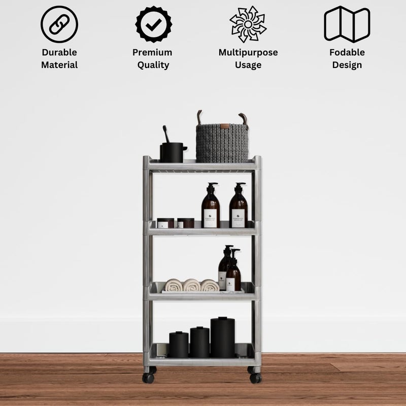 FOROLY Multipurpose Shelf Trolley 4 Layer Silver Stands with Kitchen Organizer Racks - Image 3