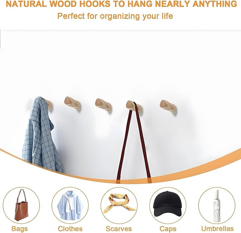 سجلات البضائع خطافات المعاطف ثقيلة الواجب مثبتة على الحائط خطافات خشبية للمناشف الملابس حقيبة الظهر - Image 5