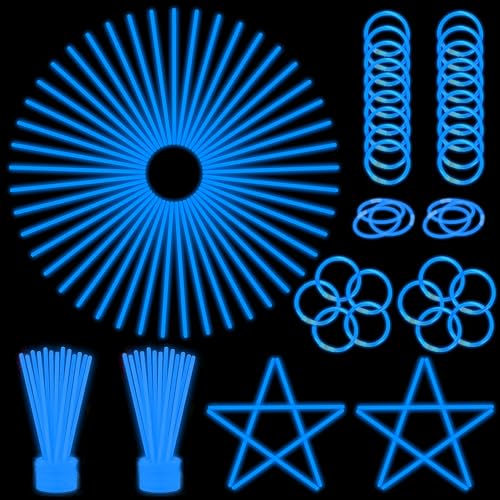 ILHSTY 100 pk 8'' Blue Glow Sticks Glow Necklaces In The Dark Party Favor Supplies Bright GlowSticks Bulk for Birthday Valentine Carnival Christmas New Year Halloween 4th of July Party (Blue*100) - Image 1