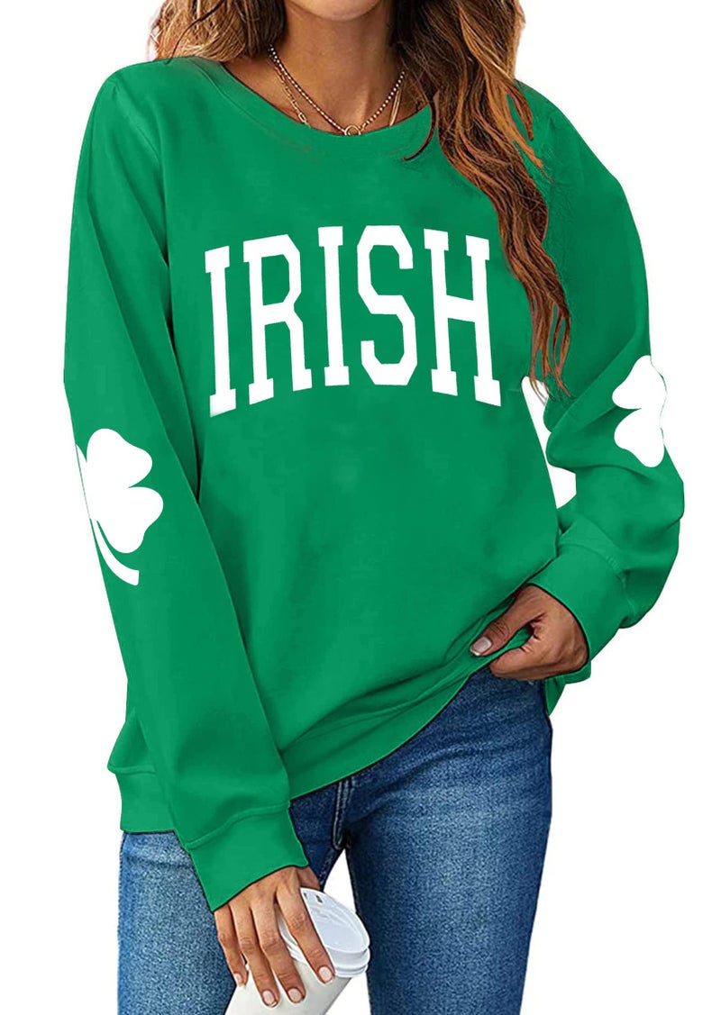 TAOHONG Women St. Patrick's Day Sweatshirts Shamrock Shirt Clover Printed Long Sleeve Irish Gift Casual Loose Fit Tops - Image 1