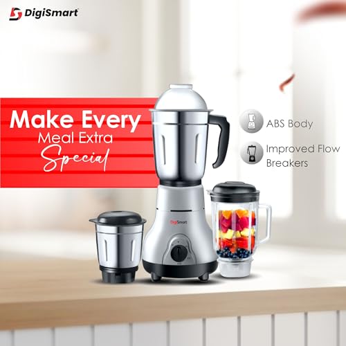DigiSmart Kitchen Mate 750W Mixer Grinder with 4 Jars | Powerful Motor for Chutney, Juices & Shakes | Wet & Dry Grinding | Stainless Steel Blades | 2 Years Warranty | Grey & Black - Image 4