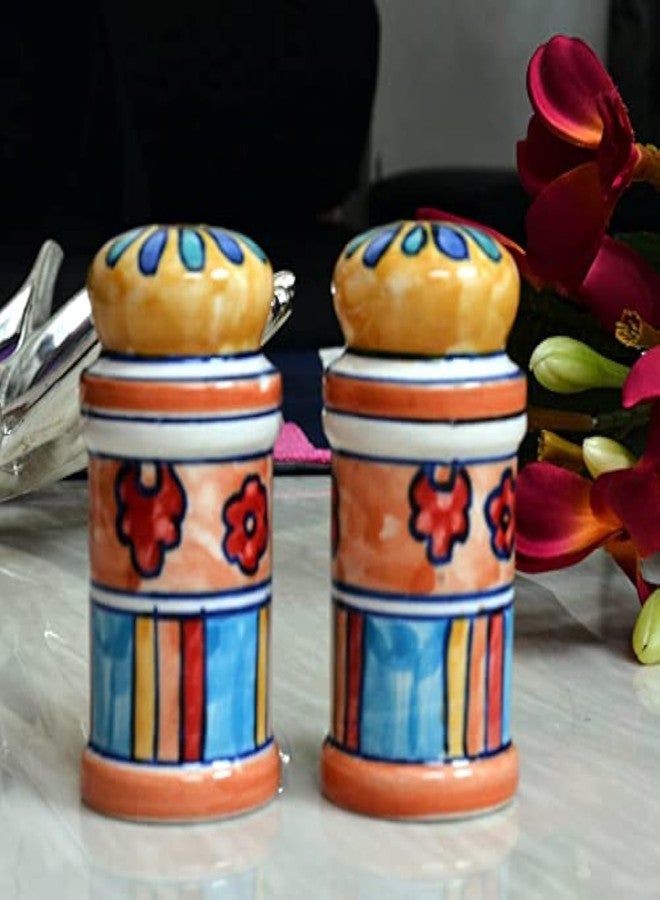 KITTENS ‘Terracotta Blossom’ Handpainted Ceramic Salt & Pepper Sprinkler Set – Orange Floral Motif – Set of 2 – Food Grade Tableware for Dining Table, Kitchen & Gifting - Image 1