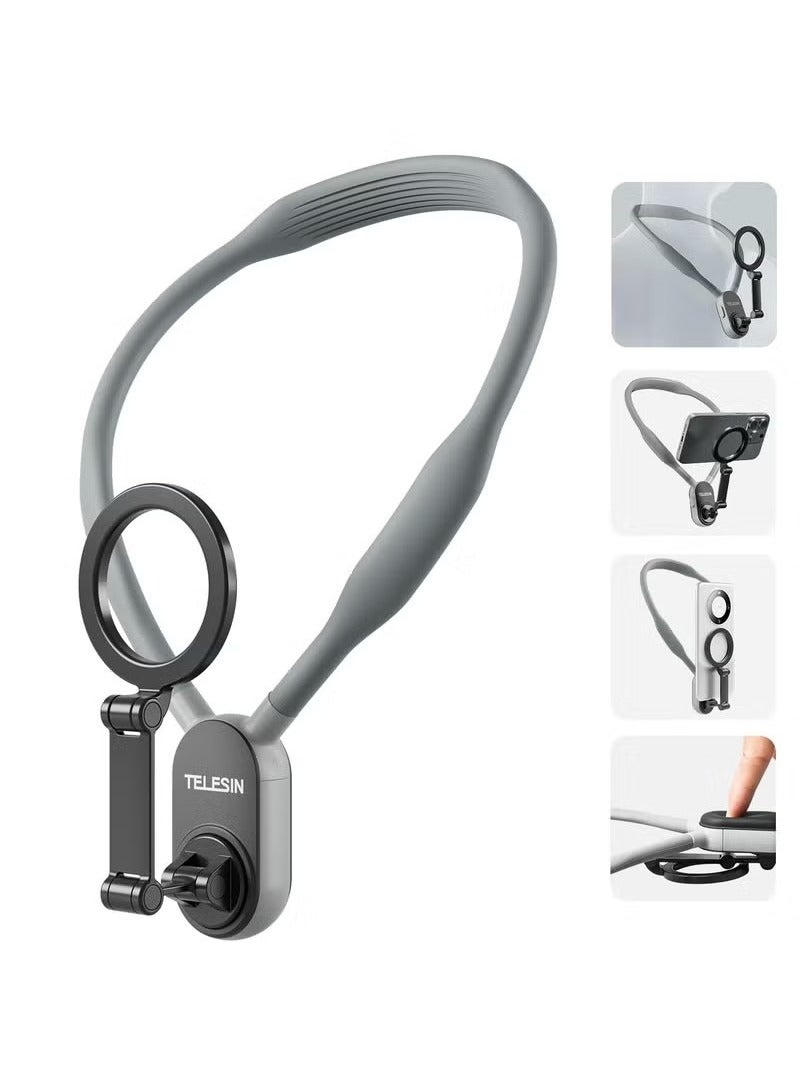 تيليسن حامل هاتف رقبة مغناطيسي من TELESIN – تصميم حر اليدين لتصوير السيلفي والفلوغ – إمكانية تعديل الزوايا المتعددة، سريع الفك والتثبيت، متوافق مع آيفون وأندرويد – مثالي لصناع المحتوى والرياضات الخفيفة - Image 1