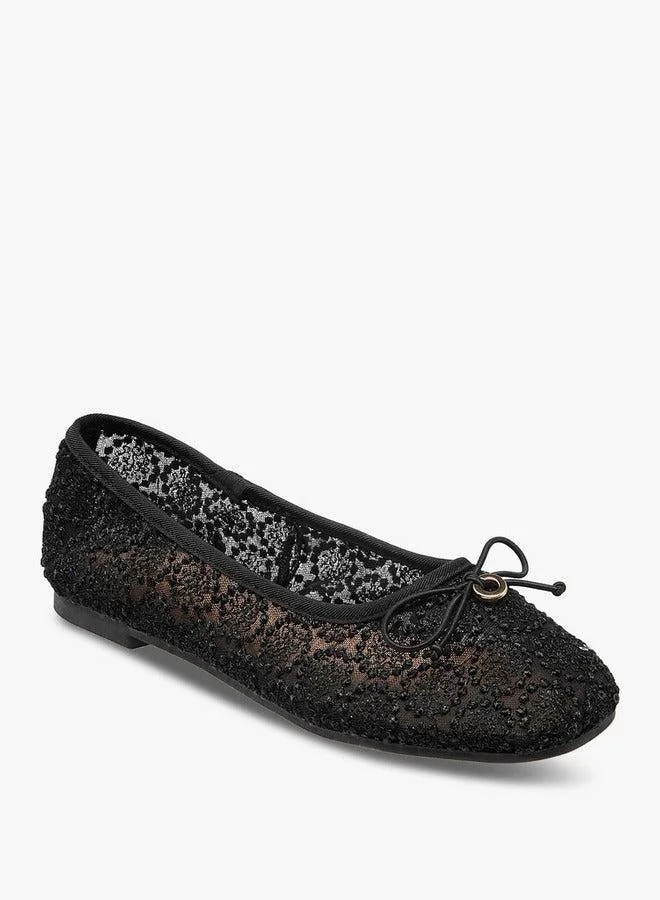 Embroidered Ballerina with Bow Accent