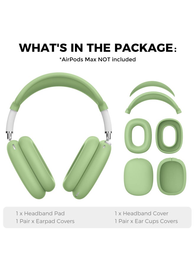 Suitable For Apple Airpods Max Solid Color Protective Case Apple Headset Soft Case Silicone Four-piece Set-Specifications:Avocado Green Four-piece Set