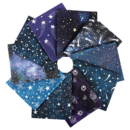 Craftido -25 Options- 100% Cotton Quilting Fabric Bundles 10pcs Fat Quarters 18”x21”-Medium Weight 5.2 oz- Soft Cotton for Quilting, Sewing Project, Patchwork, DIY Crafts – Starry Sky - Image 1