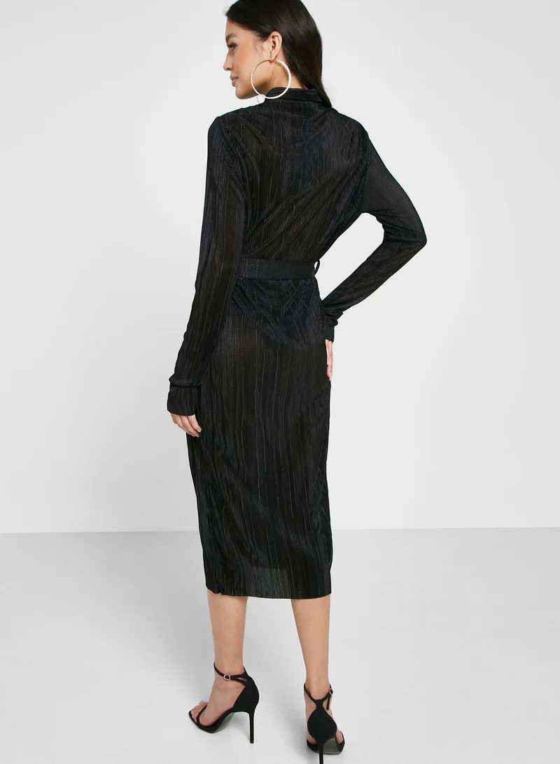 Little Mistress Belted Shirred Midi Dress