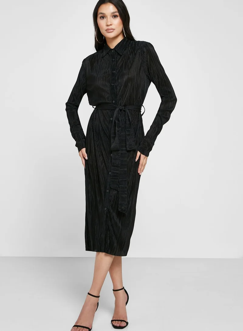 Little Mistress Belted Shirred Midi Dress