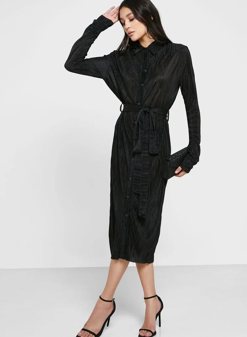 Little Mistress Belted Shirred Midi Dress