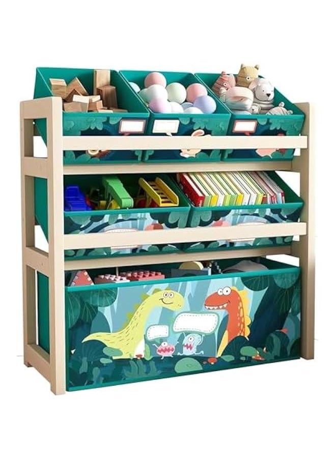 HOOKOR Kids Toy Organizer with Storage Bins, 3 Tier Solid Wood Toy Storage Cabinet for Playroom, Nursery and Kids Room Boys Girls Girls,Toy Box Storage(Green)  - Image 1