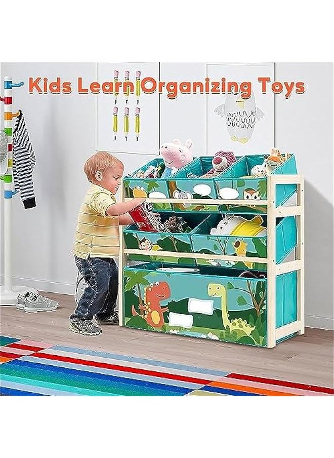 HOOKOR Kids Toy Organizer with Storage Bins, 3 Tier Solid Wood Toy Storage Cabinet for Playroom, Nursery and Kids Room Boys Girls Girls,Toy Box Storage(Green)  - Image 4