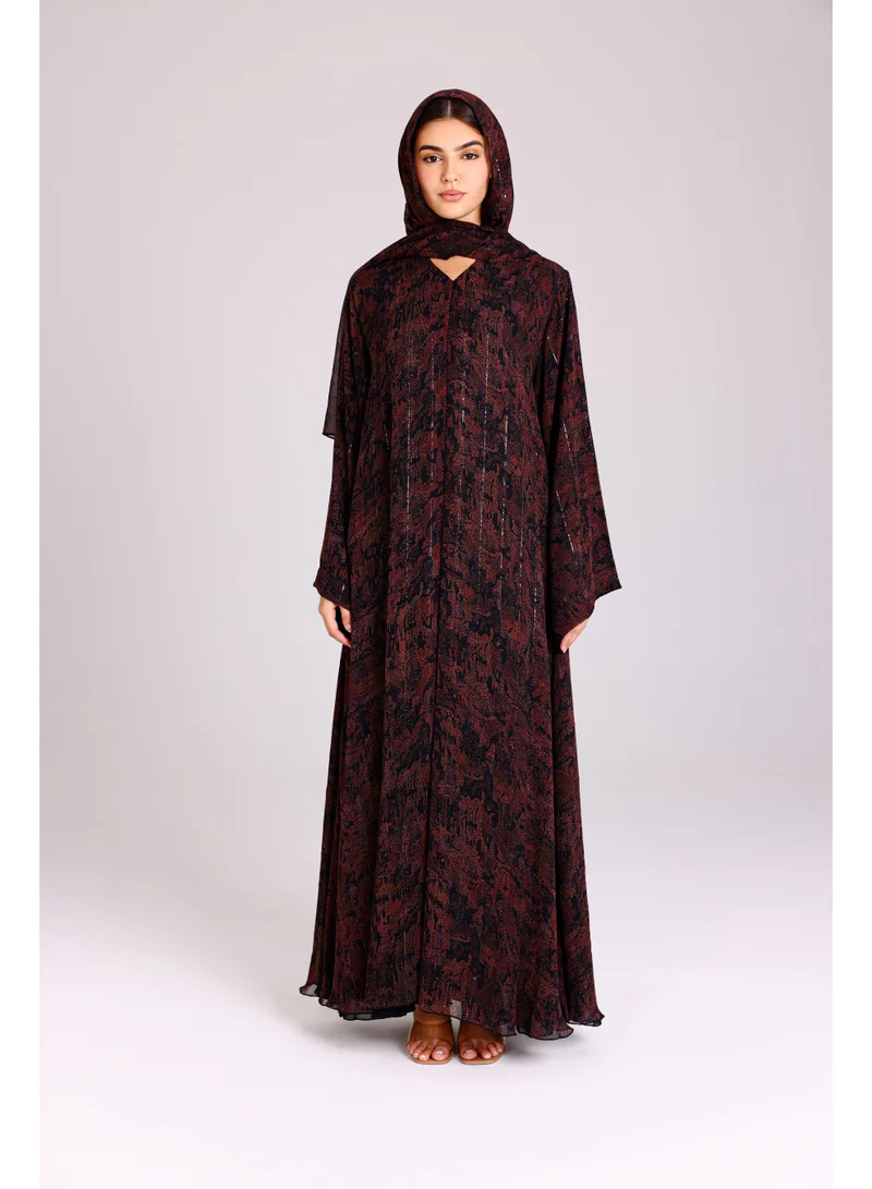 Modern Maxi Unique Prints Brownish Red Abaya