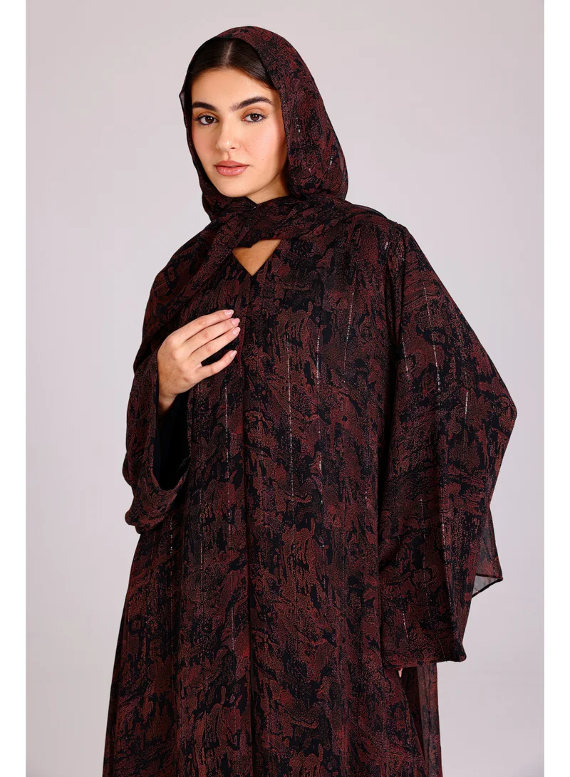 IKKXA  Modern Maxi Unique Prints Brownish Red Abaya  | Best Price UAE