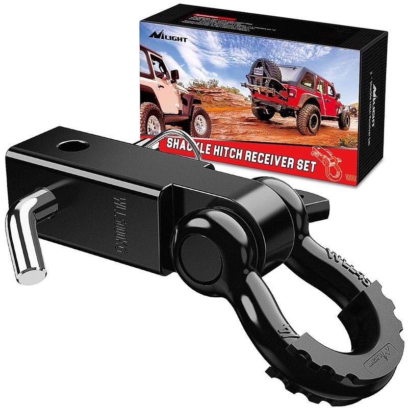 Nilight Shackle Hitch Receiver 2Inch 45000 LBs Breaking Strength 3/4" D Ring w/Trailer Pin Heavy Duty Solid Recovery Towing Kit for Trucks Jeeps Off-Road - Image 1