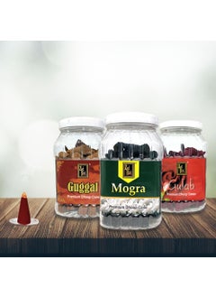 Zed Black Zed Black Dhoop Cones in Jar Packing Incense Dhoop Cones 3 Fragrances (- Mogra, Gulab & Guggal) | Combo Assorted Pack of 3 Dhoop Cones  - Image 1