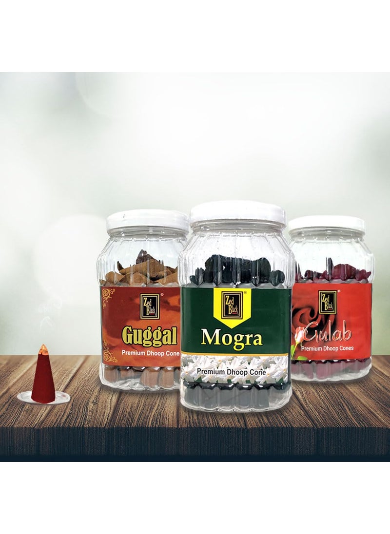Zed Black - Zed Black Dhoop Cones in Jar Packing Incense Dhoop Cones 3 Fragrances (- Mogra, Gulab & Guggal) | Combo Assorted Pack of 3 Dhoop Cones - Image 1