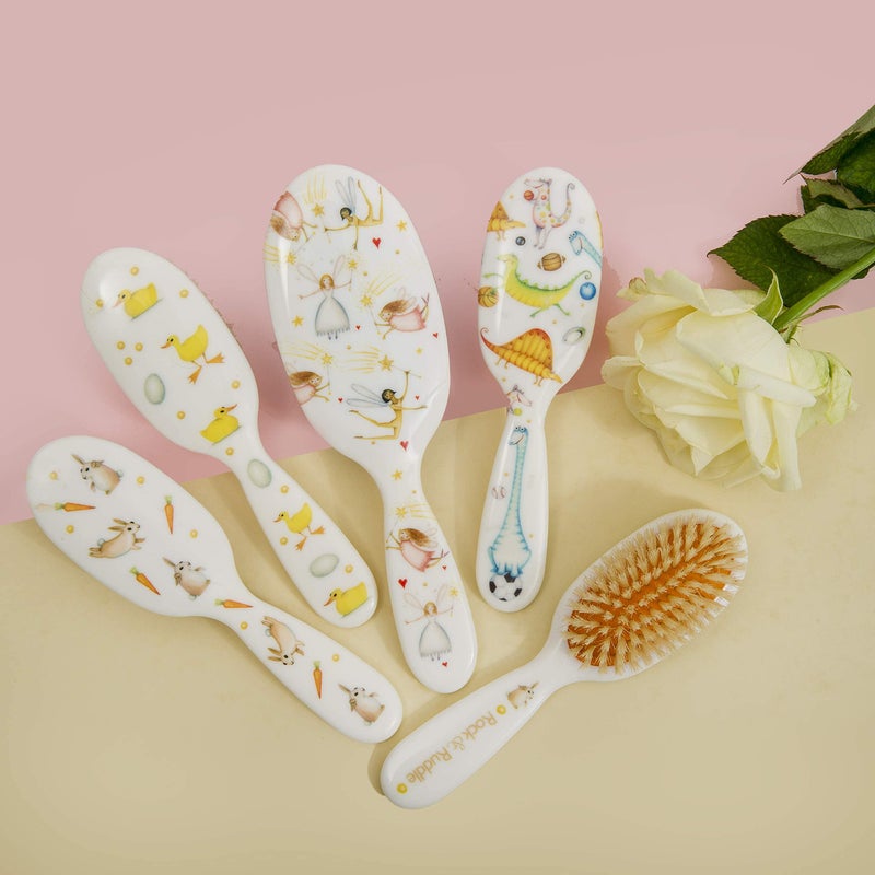Rock & Ruddle Soft White Natural Boar Bristle Hairbrush for Babies and Young Children. Perfect for Fine Hair Detangling and Smoothing. Little Ducks Design, Small - Image 5