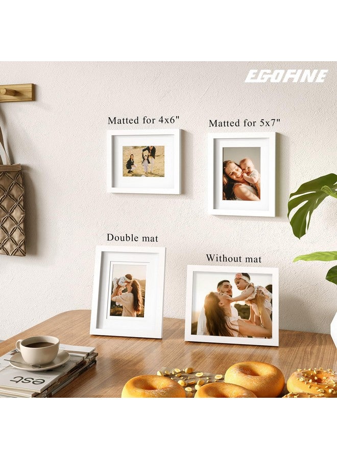 Egofine Egofine 8x10 Picture Frames Set of 4, Made of Solid Wood Covered by Plexiglass 4x6 and 5x7 with Mat or 8x10 without Mat, for Table Top Display and Wall Mounting Photo Frame White  - Image 4