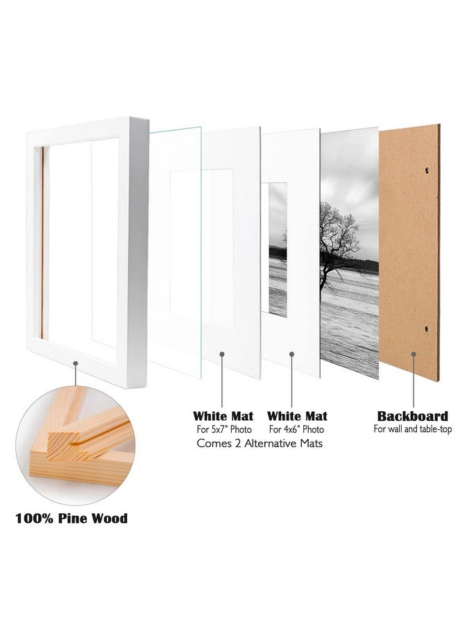 Egofine Egofine 8x10 Picture Frames Set of 4, Made of Solid Wood Covered by Plexiglass 4x6 and 5x7 with Mat or 8x10 without Mat, for Table Top Display and Wall Mounting Photo Frame White  - Image 3