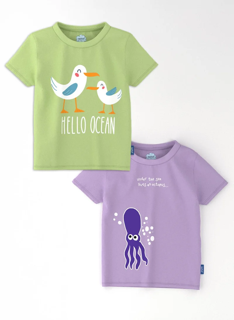 نوتيناتي Nautinati Boys' Pack of 2 Cotton Beach Graphic Printed T-shirts