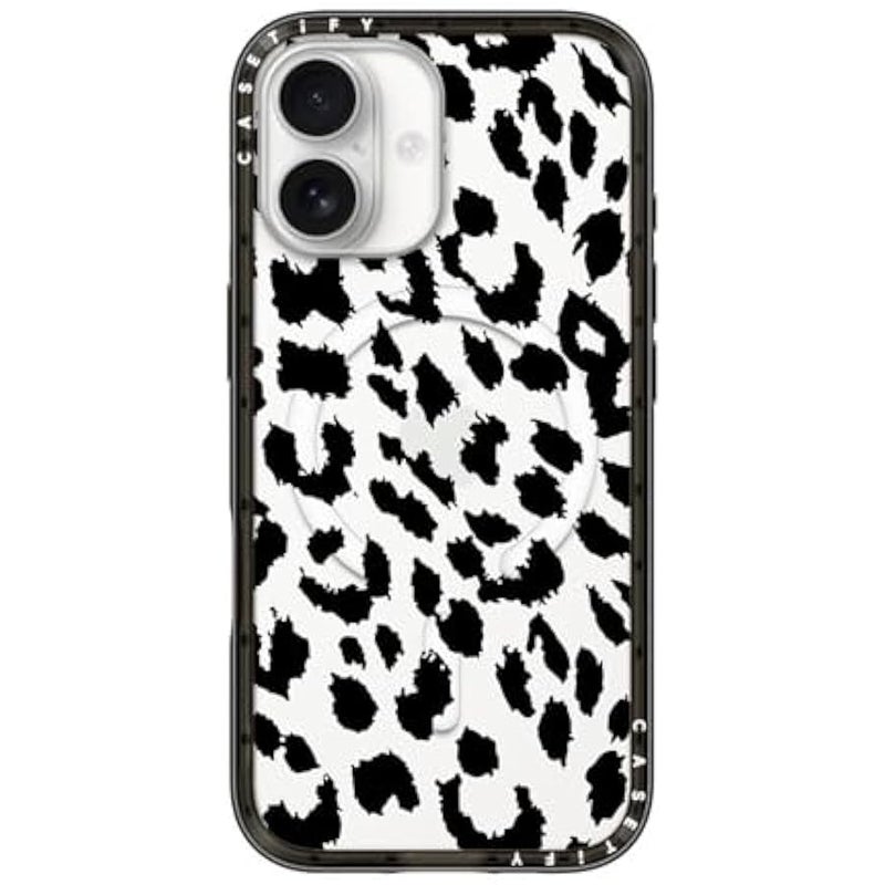 Casetify Compact iPhone 17 Case 【Slim and Sleek/Compatible with Magsafe / 4 ft. 2X Military Grade Drop Protection】 - Lacie Leopard - Clear Black - Image 1