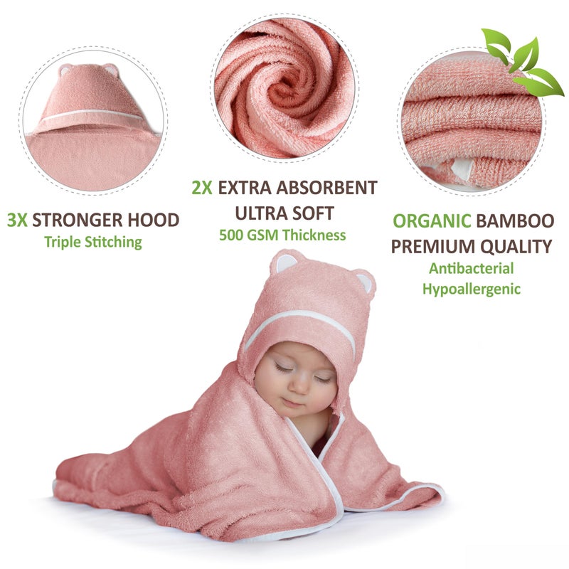Warm Cuddles Premium Baby Bath Towel - Rayon Made from Bamboo Hooded Baby Towels - Newborn Baby Towel with Hood - Large Hooded Towel for Newborn Infant Boy Girl (Pink) - Image 2