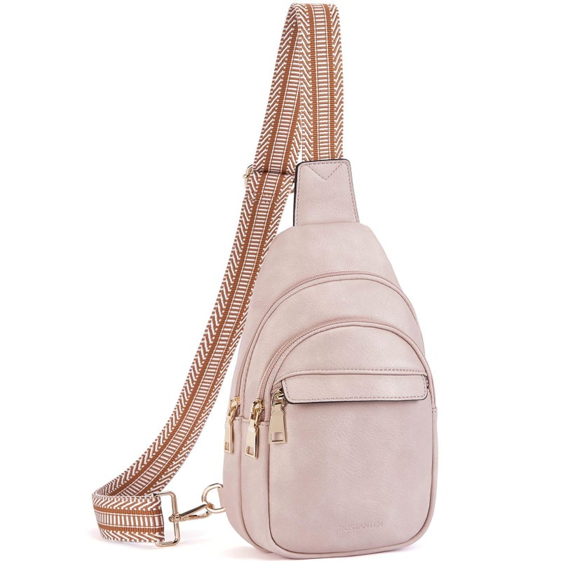 BOSTANTEN Small Sling Bag for Women Leather Crossbody Bags Fanny Pack Chest Bag for Travel, Pink - Image 1