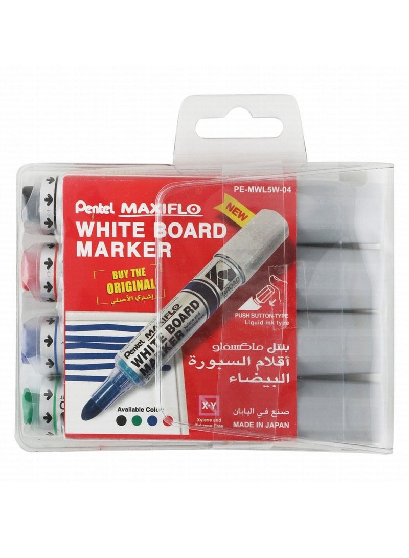 Pentel Markers قابلة للمسح من ماكسي فلو 4 قطع بألوان متعددة طرف دائري - Image 1