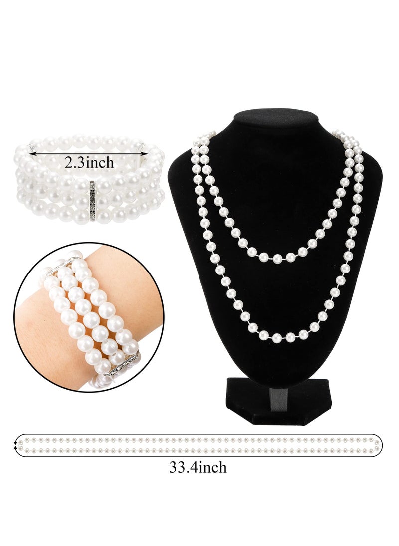 Excefore Party Dress Up Set, 1920s Flapper Accessories Set for Women, Fancy Dress Party Accessories with Flapper Headband Long Gloves Pearl Necklace, Great Gatsby Theme Party Accessories (A7)  - Image 3