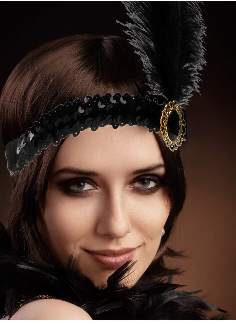 Excefore Party Dress Up Set, 1920s Flapper Accessories Set for Women, Fancy Dress Party Accessories with Flapper Headband Long Gloves Pearl Necklace, Great Gatsby Theme Party Accessories (A7)  - Image 5