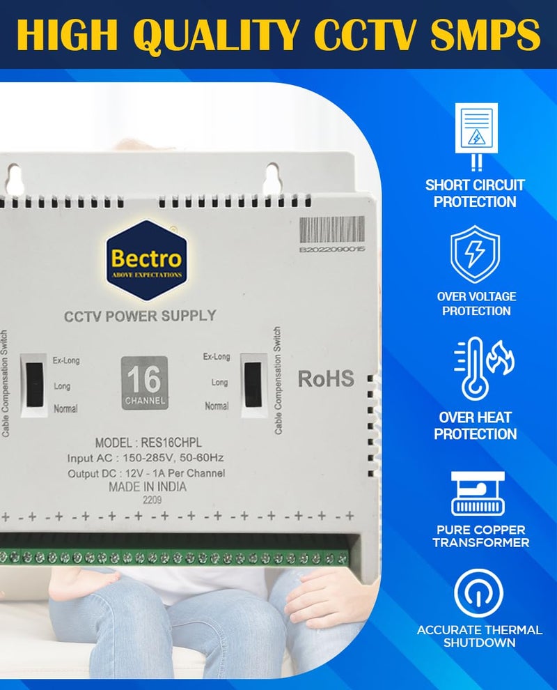 Bectro Power Supply AC Adaptor SMPS for LED Strip CCTV Power Adaptor (16 CH) - Image 2