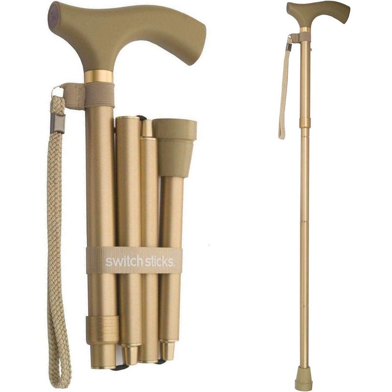 Switch Sticks Aluminum Adjustable Folding Cane and Walking Stick collapses and adjusts from 32 to 37 inches, Gold - Image 1