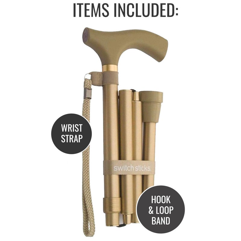 Switch Sticks Aluminum Adjustable Folding Cane and Walking Stick collapses and adjusts from 32 to 37 inches, Gold - Image 5