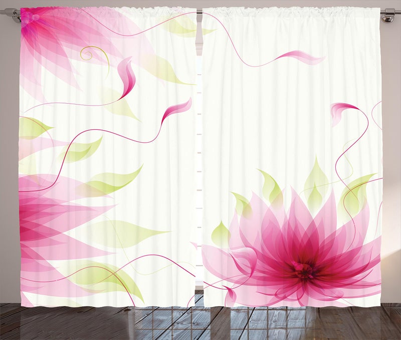 Ambesonne Flower Curtains  Ivy Flowers and Leaves Abstract Natural Botanic Relaxing Lotus Design in The Spring Pastel Hues Print  Living Room Bedroom Window Drapes 2 Panel Set  108"" X 84""  White Pink