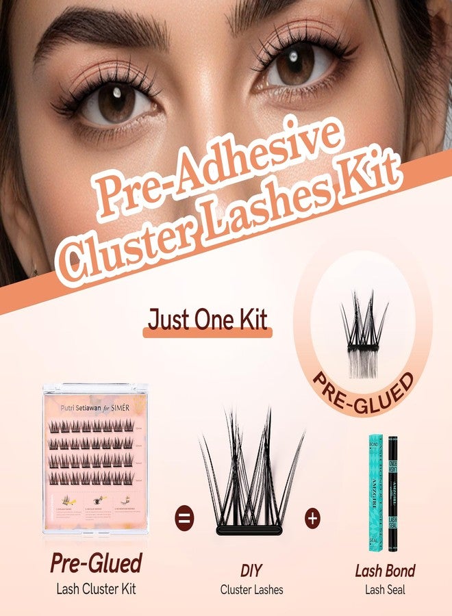 SIMER Self Adhesive Eyelashes Natural Wispy Clusters Press on Lash No Glue Needed Eyelash 12-14mm C Curl With Lash Tweezers Easy Apply on Lashes for Beginners (Sakura Style) - Image 3