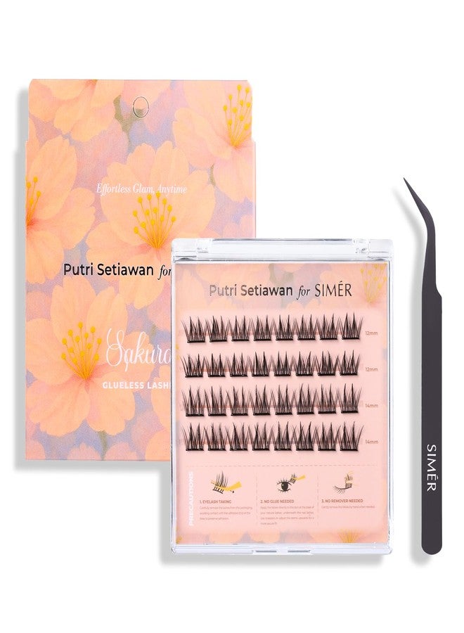SIMER Self Adhesive Eyelashes Natural Wispy Clusters Press on Lash No Glue Needed Eyelash 12-14mm C Curl With Lash Tweezers Easy Apply on Lashes for Beginners (Sakura Style) - Image 1
