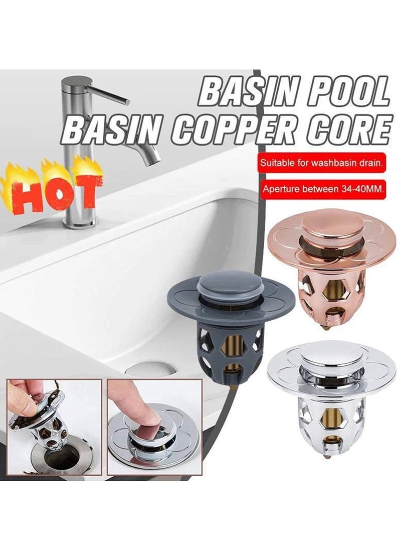 Generic - Pop Up Sink Plug, Universal Bathroom Sink Stopper, Bathroom Sink Plug Pop-up Drain Filter for 1.2-1.5 Inch Basin Sink Stopper, Replacement Drain Plug for Bathroom Basin Sink Kitchen Bidets (Rose Gold) - Image 1