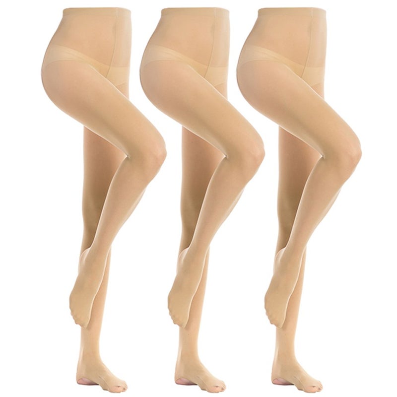 MANZI 3 Pairs Women's Girl's Dance Tights Convertible Transition Ballet Tights 40D Nude M(7-10y) - Image 2